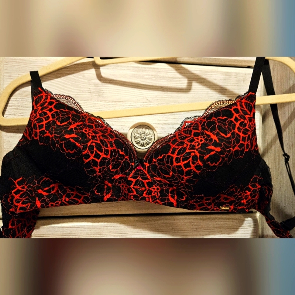 Elegant Red and Black Lace Bra